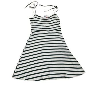 Elegant Striped Casual Dress in olive green and White
